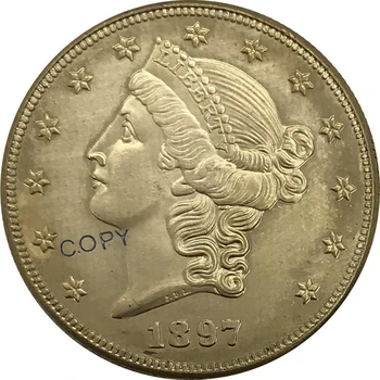1897-ben az Egyesült Államokban 20, Húsz Dollár Szabadság Fej Dupla Sas a mottója Arany, Réz érme Gyűjtők Másolás Érme