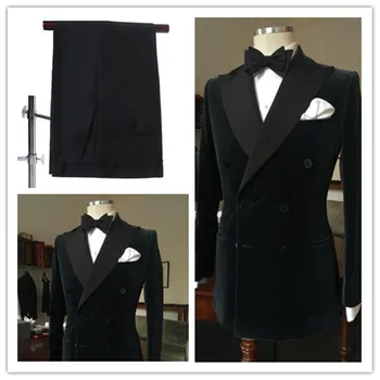 2019 divat fekete dupla soros slim vőlegény esküvői báli ruhák férfiaknak rendelésre készült, bársonyos férfiak szmokingot esküvői ruhák