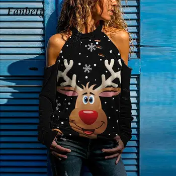 2021 Karácsonyi Hóember Elk Nyomtatás Blúzok, Felsők Divat Női Alkalmi Üreges Ki Design Pólók Őszi Tavaszi Hosszú Ujjú Streetwear