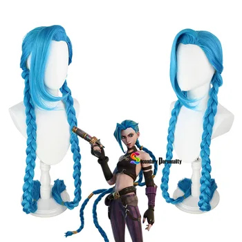 2021 LOL Jinx cosplay paróka Jinx kék zsinórra A közveszélyes paróka kék királyné Jinx szintetikus haj + paróka sapka