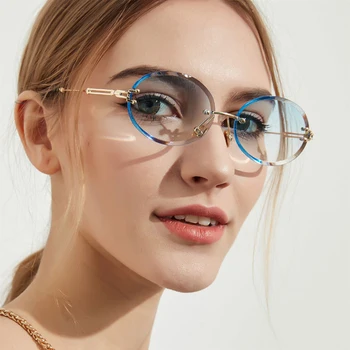 2021 Ovális Keret Nélküli Napszemüveg Női Márka Tervezője Luxus Gradiens Nap Szemüveg Shades Vágás Lencse Női Keret Nélküli Szemüveg