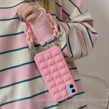 3D-s Szerelmes Szív Karkötő, Lánc Esetében iPhone 11 12 Pro Max 12MiNi 7 8Plus X XS XR SE 2020 Cover Pink Fekete karkötő Ütésálló