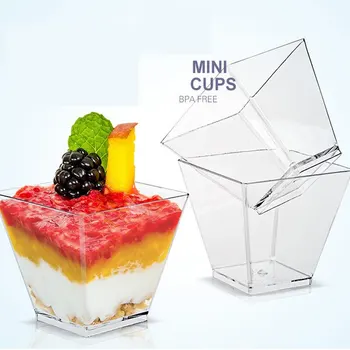 50/100 Műanyag Hab Csésze Mini Műanyag Kockák 60ML Asztal Dekoráció Desszert Csésze Torta Krém Kupa Partty