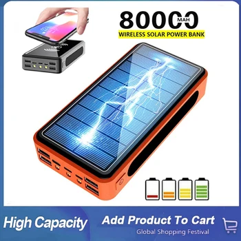 80000mAh Nagy Kapacitású Solar Power Bank Kemping Lámpa Powerbank Napelemes Töltő 4USB Port Külső Akkumulátor IPhone Xiaomi