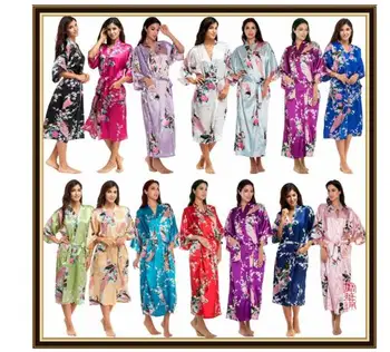 A fél Ujja Laza Stílus Nő Japán Kimonó Szatén Selyem Hálóruházat Pizsama Páva Gyógyfürdő Yukata Fürdés Köntös Hölgy, Hosszú Ruha