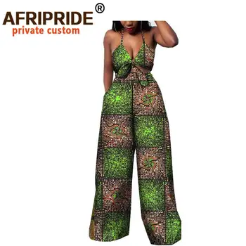Afrikai 2 darabos készlet, a nők dashiki rövid pánt nélküli felső+teljes hossza nyomtatás nadrág ankara ruházat, öltözék AFRIPRIDE A1826005