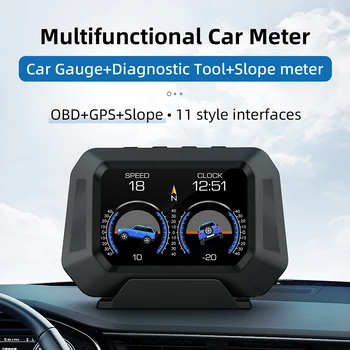 Autó OBD headup kijelző HUD HD GPS iránytű sebesség, üzemanyag-fogyasztás víz hőmérséklete tilt lejtő vezet számítógép-kijelző