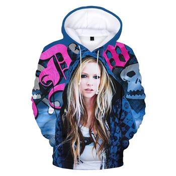 Az amerikai Énekesnő, 3D-Nyomtatott Avril Lavigne kapucnis felső Nők O Nyakú Pulcsit Pop Zene Hosszú Ujjú Oversize Pulcsik 5XL