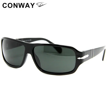 Conway Vintage Napszemüveg Férfi Téglalap alakú napszemüvegek Fekete Vezetés Szemüveg UV Védelem Nagy Széles Keret Nagy Arc