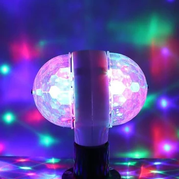 E27 6W Kettős Fejű LED Labdát Színpadon RGB Villanykörte Forgó Lámpa KTV Buli, Disco