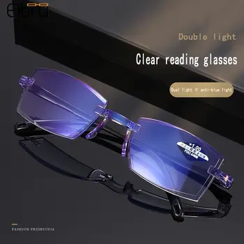 Elbru Férfiak, Nők, Keret Nélküli Szemüvege Anti Kék Fény Bifokális Messze Közelében Nagyítás Szemüveg Presbyopic Szemüveg Dioptria +1+4