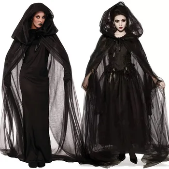 Halloween Cosplay Nők Halál, Ördög, Boszorkány, Ördög Vámpír Egységes Fekete Hosszú Ruha Fél Cosplay Halottak Napja Opera Jelmez