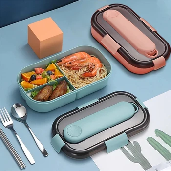 Hordozható Ebédet A Gyerekek Iskolai Mikrohullámú Sütő Műanyag Bento Box Élelmiszer-Tartály Rekesz Asztali Szett Saláta Gyümölcs Doboz