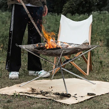 Hordozható Kerti Kemping Tűz Állvány Összecsukható Asztal Grill, Rozsdamentes Acél Ultra-Könnyű Levehető Grill Tábortűz Kandallókályha