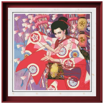 Japán lány keresztszemes készlet Dreampattern 18ct 14ct 11ct unprint vászon hímzés DIY kézimunka fali dekoráció