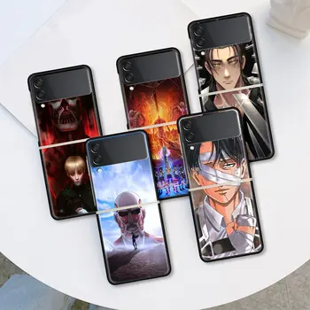Japán Támadás Titán Anime tok Samsung Galaxy Z Flip3 5G coque közelében Divat Kemény Borító Érdekesség Z Flip 3 Fekete PC Telefon Táska Shell