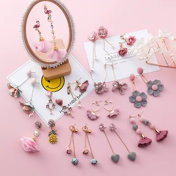 Korea Trendi Aranyos Csepp Fülbevaló Lány Egyszerű, Rózsaszín Anyagból Virág Strasszos Karika Fülbevaló a Divat Női Ékszerek Kiegészítők