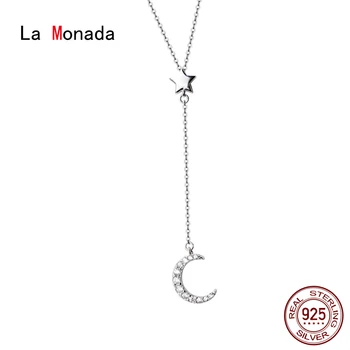 La Monada 32.5-40.5 cm-es, Ezüst Nyaklánc Női Jól 925 Ezüst Ékszerek, Divat, Hold, Csillag Nyak Medálok 925 Ezüst Láncok Nő