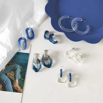 Mihan S925 tű Kék Sorozat Csepp Fülbevaló Népszerű Stílus Forró Eladó Kerek Ovális Geometriai Gyanta Fülbevaló Női Ékszerek Party Ajándékok