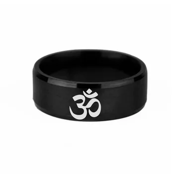 Motoros Férfi OM Szimbólum Indiai Jóga Gyűrű Klasszikus BlackStainless Acél Ékszerek Buddhizmus Zen Művészet Gyűrűk Tartozékok Férfiak Nők Ajándék