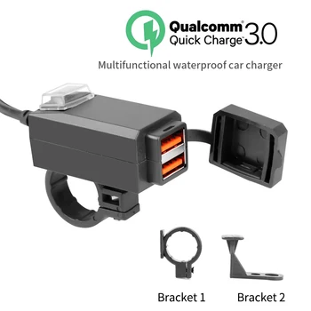 Motoros Jármű Szerelhető Töltő Vízálló USB Adapter 12V Telefon Dual Quick Charge 3.0 A Kapcsoló Moto Tartozék
