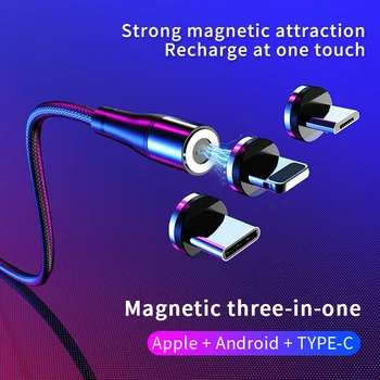 Mágneses Töltés Kábel 3 in1 C Típusú Mágnes Micro USB Telefonok Vezeték Gyorsan Adatok Töltő Kábel iPhone Xiaomi Samsung LED kijelző