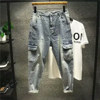 Nyári vékony 2021 slim-fit jeans Mosott mikro-szakaszon a kék közép-derék, rendes nadrág alkalmi utcai tizenéves farmert