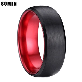 Somen 8 mm-es 100% - os Piros Volfrám-Karbid Férfi Gyűrűk Klasszikus Esküvői Gyűrű