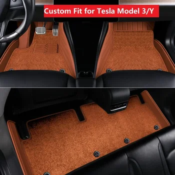 Tesla Model 3 Egyéni Alkalmas Autós Tartozékok Szőnyeg Belső, KÖRNYEZETBARÁT Anyag, A Tesla Model y Dupla Réteg Valódi Bőr Barna