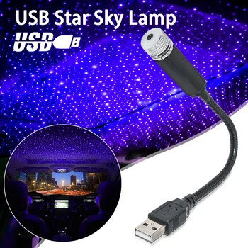 USB Autós Tető Hangulat Csillagos Ég a Lámpa Környezeti Star Light LED Projektor Lila Éjszakai Fény Állítható Több Világítási Hatások