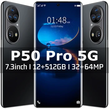 [Világpremier] 2022 Új 5G Okostelefon Alkalmazkodik A Huawei P50 Pro 7.3 inch 16+512 gb-os videohívás Telefon Vivo Samsung Xiaomi Phone