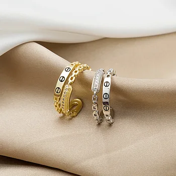 VSnow Divat Dupla Réteg Lánc Köbméter Cirkon Gyűrű a Nők Egyedi Design Fém Nyitva Állítható Gyűrű, Ünnepi Ajándékok, Ékszerek