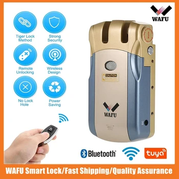 Wafu 019 Intelligens Zár Tuya Wifi Smart Lock Fringerprint Jelszó Zár BT Biztonsági Intelligens Távirányító Láthatatlan Zárak