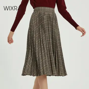 Wixra Vintage Kockás Pleates Szoknya, Elegáns, Magas, Derék Rugalmas Elegáns Szoknya Streetwear Női Alsó Őszi Téli