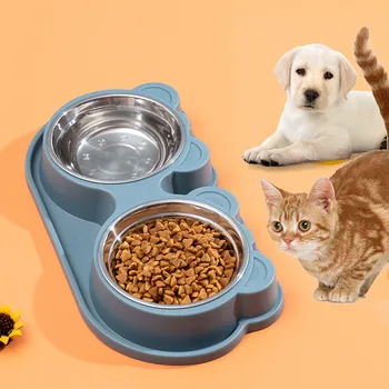 Új Pet Kopogásgátló 2 Az 1-Ben Rozsdamentes Acél Tál Étel Automata Adagoló Etetés Ivóvíz Dupla Tál Kutyák, Macskák