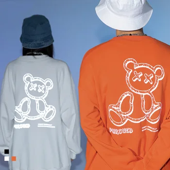 Őszi Téli Pulcsik Férfi Divat Melegítőfelső Streetwear Medve Nyomtatás Női Pulóver O-Nyak Plus Size Japán Férfi Ruházat