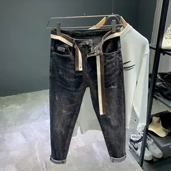 Őszi új kék Harlan méter denim jeans férfi hímzés szakaszon laza koreai stílus divatos tinédzserek utcán bokáig érő nadrág