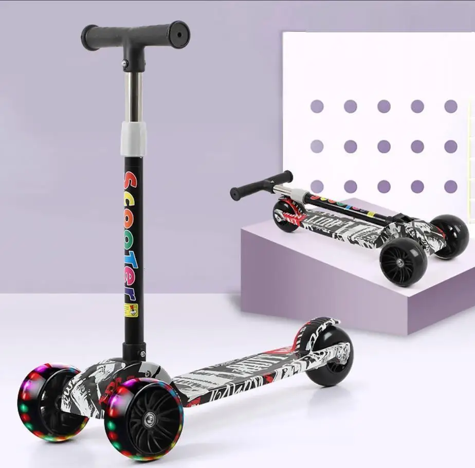 Gyermek Állítható Láb Robogók LED világít Gyermekek Unisex Kick Roller 3 kerekű Város Roller Gördeszka Ajándékok Gyerekeknek Játékok 0