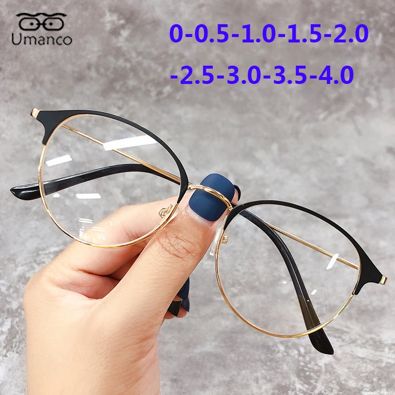 Umanco Vintage Ultrakönnyű Rövidlátás Szemüveg Nők, Férfiak, Kerek Fém Keret a Hallgatók Számítógépes Szemüveg Dioptria -0,5--4.0 0