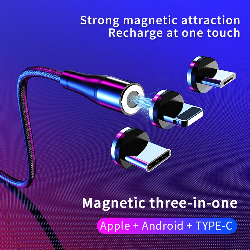 Mágneses Töltés Kábel 3 in1 C Típusú Mágnes Micro USB Telefonok Vezeték Gyorsan Adatok Töltő Kábel iPhone Xiaomi Samsung LED kijelző 0