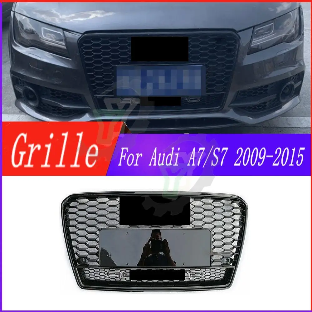 Az RS7 stílusban átalakított sport hatszögletű honeycomb hűtőmaszk háló fekete racing grill, Audi A7/S7 2011 2012 2013 2014 2015 1