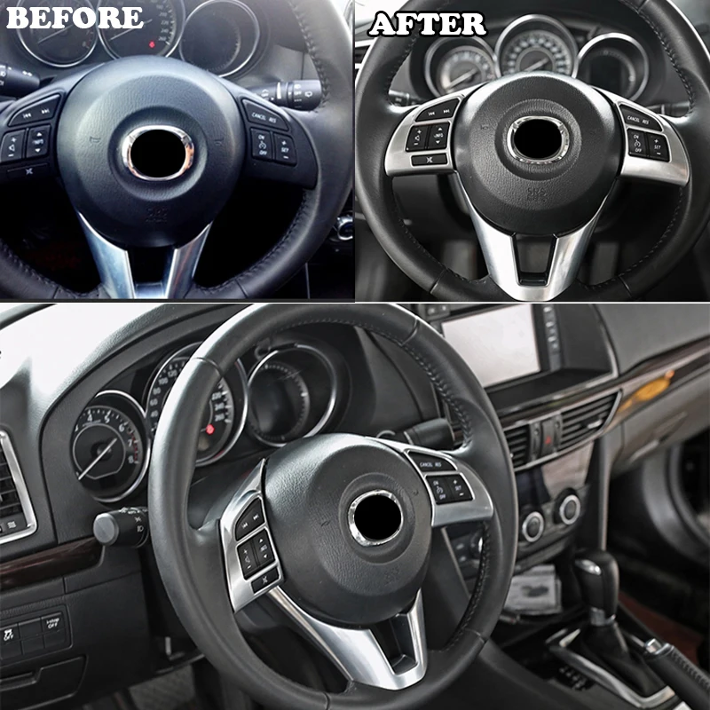 AX Alkalmas Mazda 6 M6 Atenza 2014-2016 Chrome Belső Kormánykerék Panel Fedél Berendezés Belső Díszítés Fröccsöntés Jelvény Betét 2db 2
