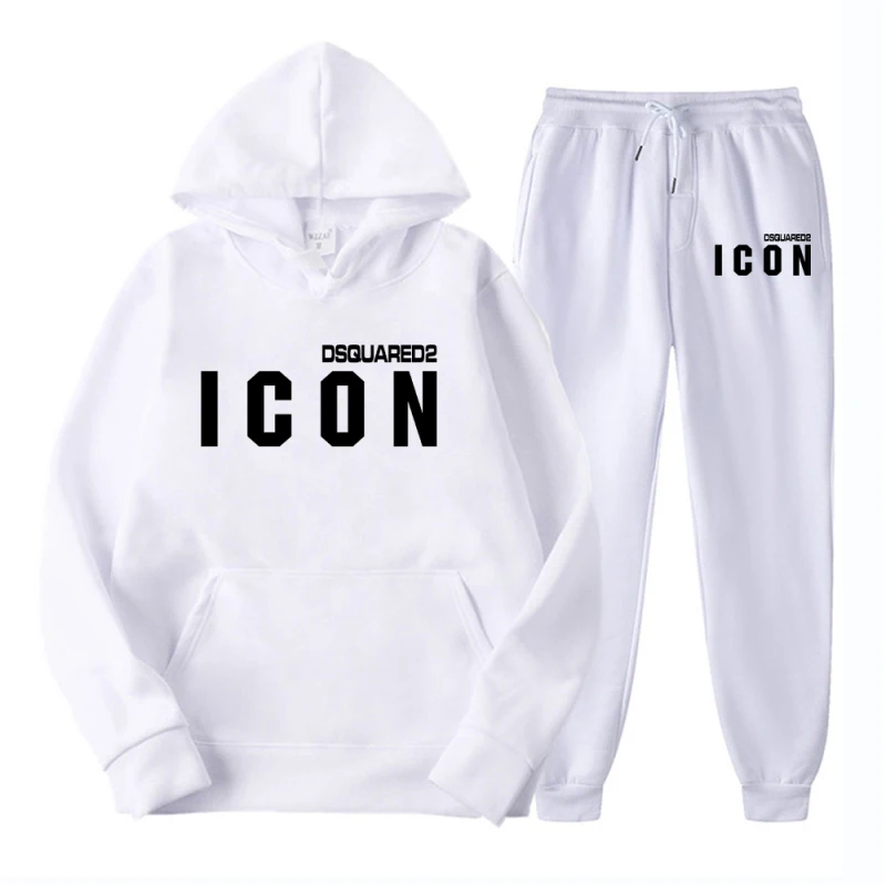 Men's Dsq Logo Print Tracksuits Solid Color Golf Lovers Set Long Sleeve Sport Hoodie and Pants Spring Fall Jogging Suit for Male 2