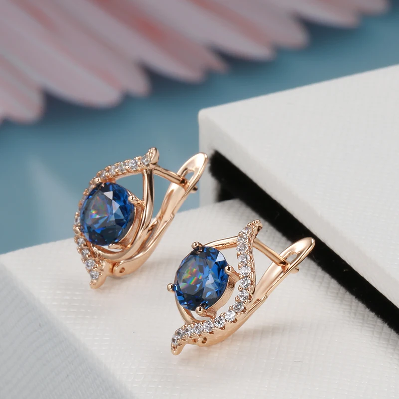 Kinel Luxus Menyasszony Esküvői Fülbevaló Kék Természetes Cirkon 585 Rose Arany Fülbevaló Koreai Divat Ékszerek 2021 Új 2