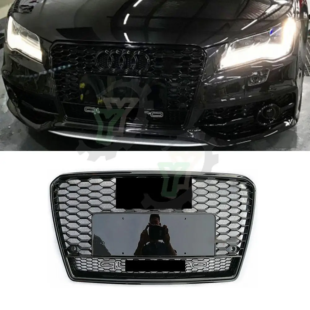Az RS7 stílusban átalakított sport hatszögletű honeycomb hűtőmaszk háló fekete racing grill, Audi A7/S7 2011 2012 2013 2014 2015 2