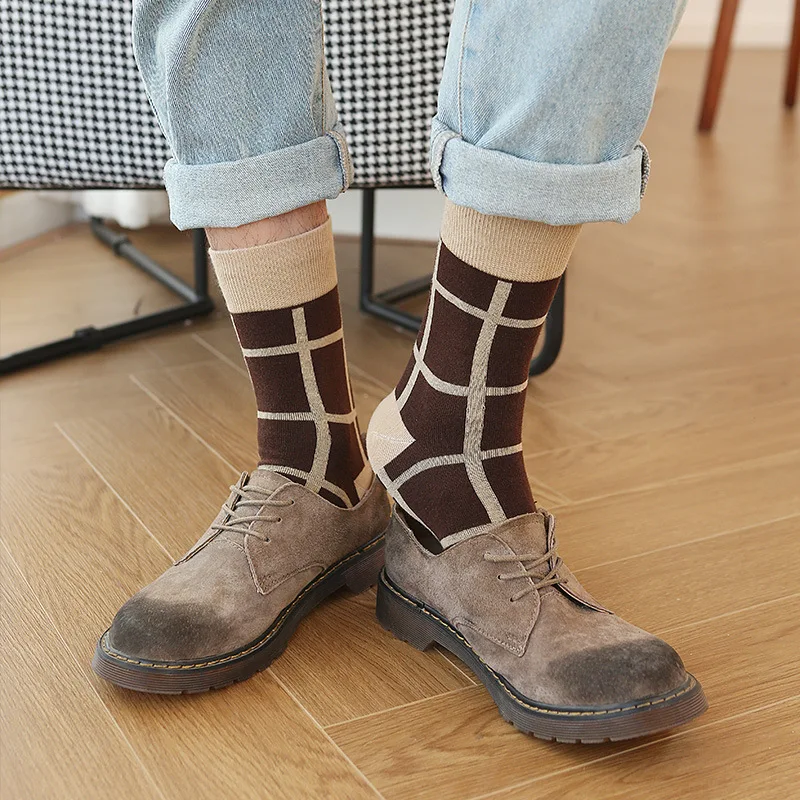 Férfi Harajuku Brit stílus harisnya üzlet alkalmi férfi zokni kockás zokni modális utca trendi zokni 2