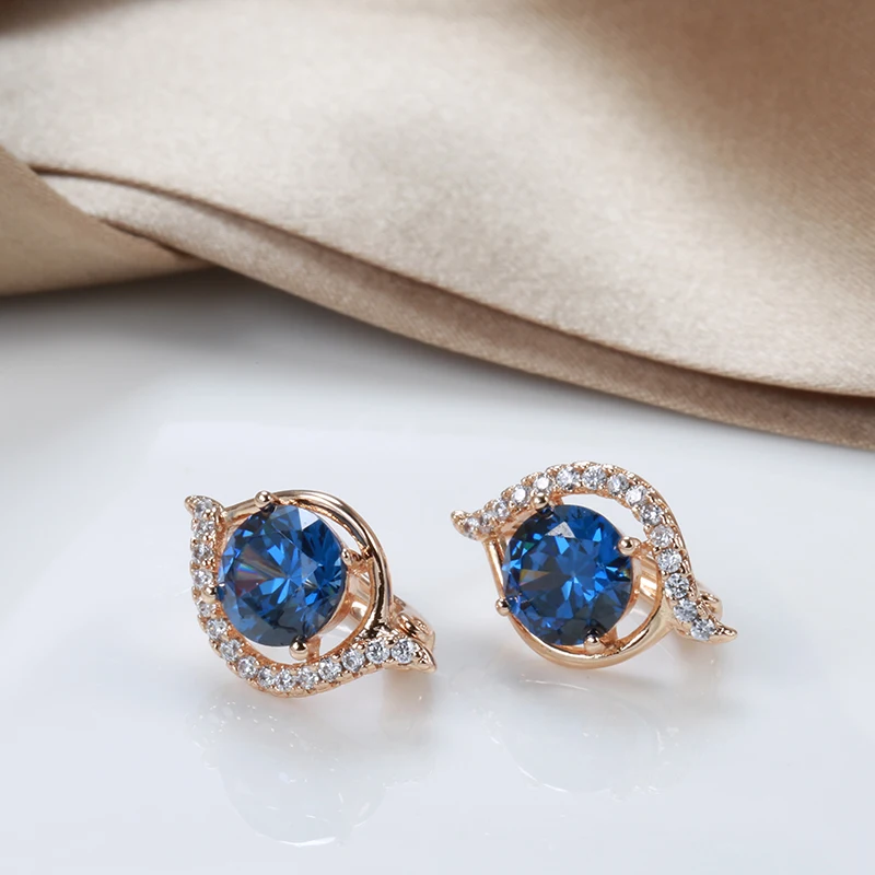 Kinel Luxus Menyasszony Esküvői Fülbevaló Kék Természetes Cirkon 585 Rose Arany Fülbevaló Koreai Divat Ékszerek 2021 Új 3