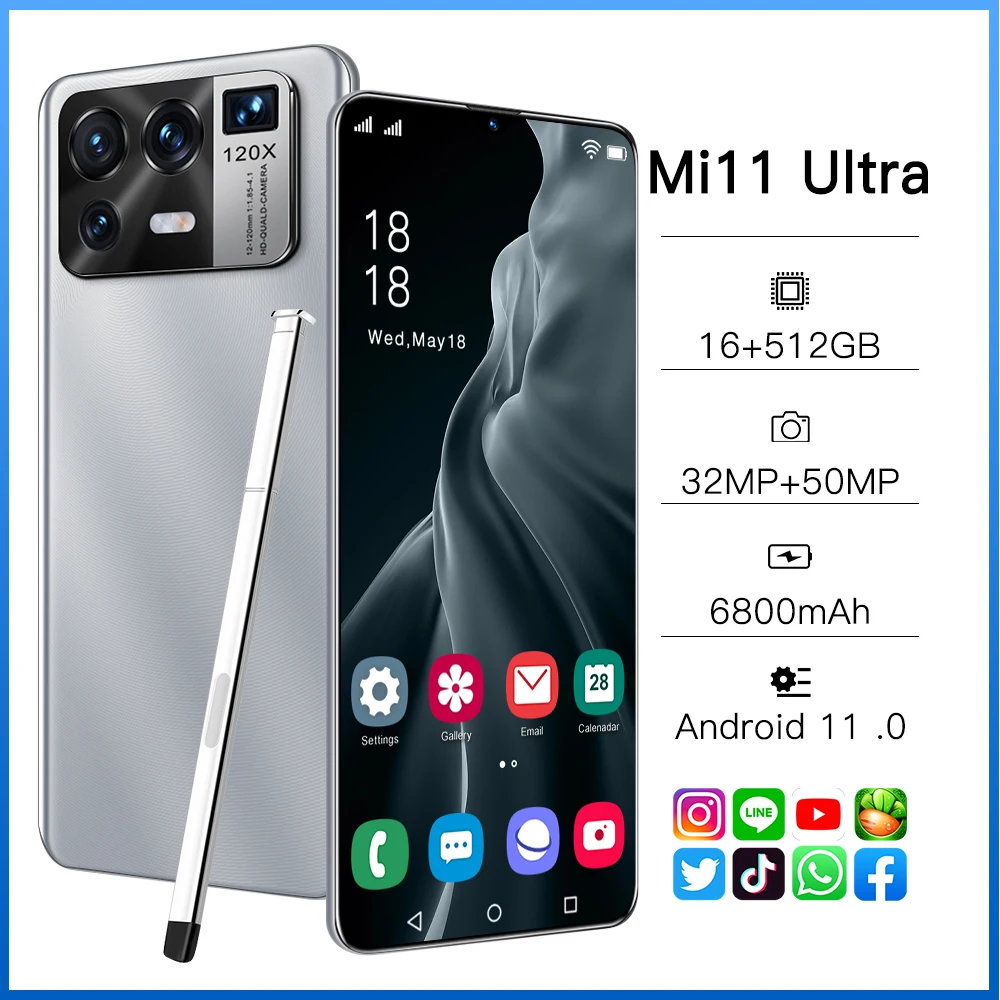 Globális Verzió Mi11 Ultra 6.7 Hüvelyk Teljes Képernyős Okostelefon by egy 6800mah 12+512 gb-os 32+50MP Arcát ID Nyitva 5G Android Mobil Telefon 3