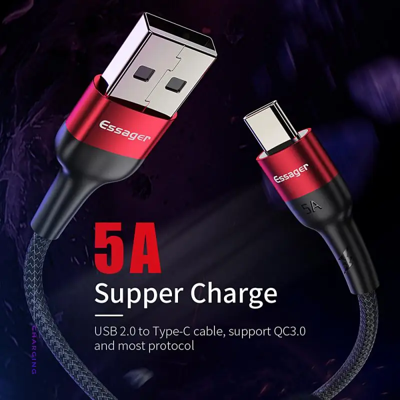 Essager 5A Típusú USB-C Kábel Gyors Töltő Huawei P40 P30 Pro Haver 30 Túltöltés USBC USB-C Töltő C-Típusú Adatok Wire Kábel 3