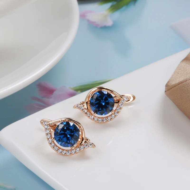 Kinel Luxus Menyasszony Esküvői Fülbevaló Kék Természetes Cirkon 585 Rose Arany Fülbevaló Koreai Divat Ékszerek 2021 Új 4